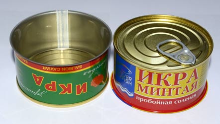 икорные банки из белой консервной жести ЭЖК ,лакированные и литографированные